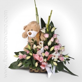 Basket Of Flowers And Teddy...