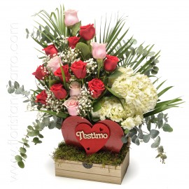 Wooden box with roses and...